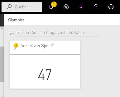 Screenshot: Benachrichtigungssymbol und Warnung in der Mitteilungszentrale des Power BI-Diensts.