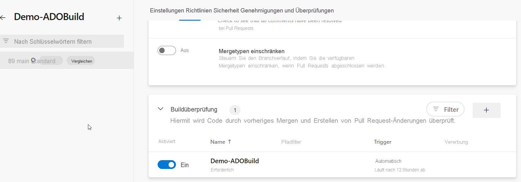 Screenshot: Zweiter Teil der Benutzeroberfläche für die Buildrichtlinie