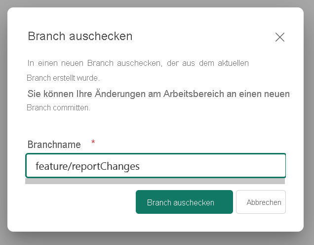 Screenshot: Auschecken eines neuen Branchs