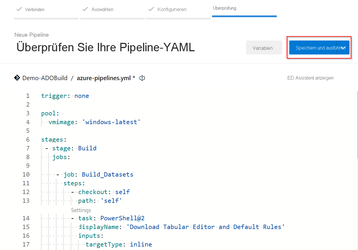 Screenshot: Überprüfung des YAML-Codes