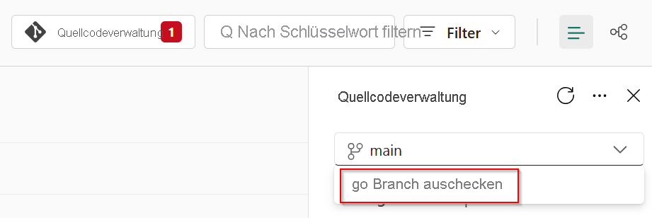 Screenshot: Bildschirm der Quellcodeverwaltung zum Auschecken eines neuen Branchs