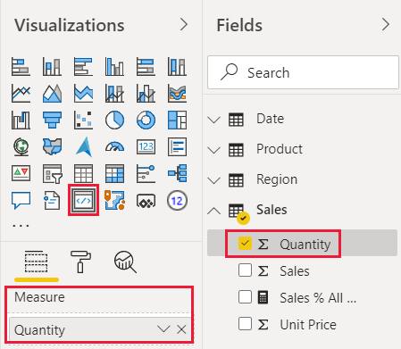 Screenshot der im Power BI-Dienst-Visualisierungsbereich abgelegten Circle Card Measure.