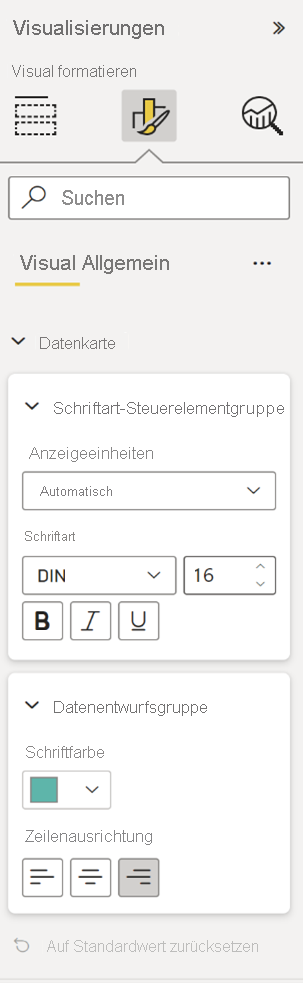 Screenshot des Formatbereichs, der aus dem Beispiel einer Datenkarte resultiert.