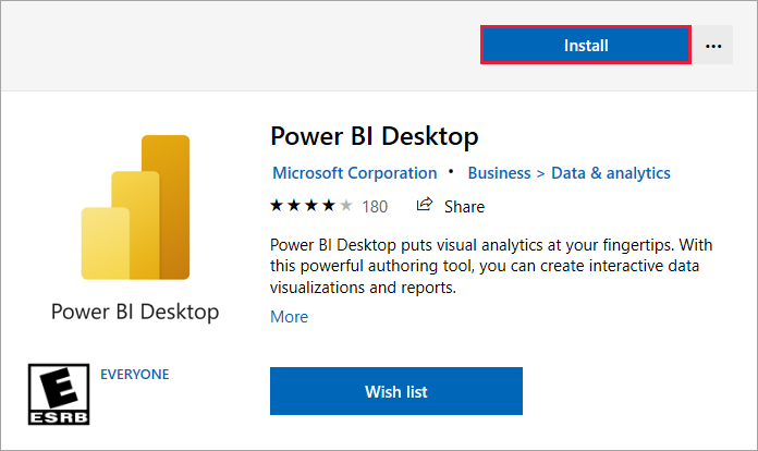 Screenshot des Microsoft Store mit der Installationsoption für Power BI Desktop.