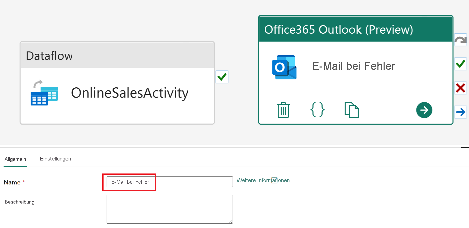 Screenshot: Office365 Outlook-Aktivitätenname.