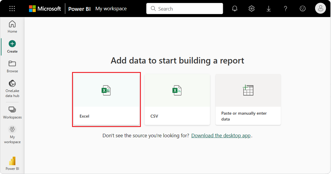 Screenshot, der zeigt, wie Sie einen Bericht aus einem Excel-Semantikmodell erstellen.