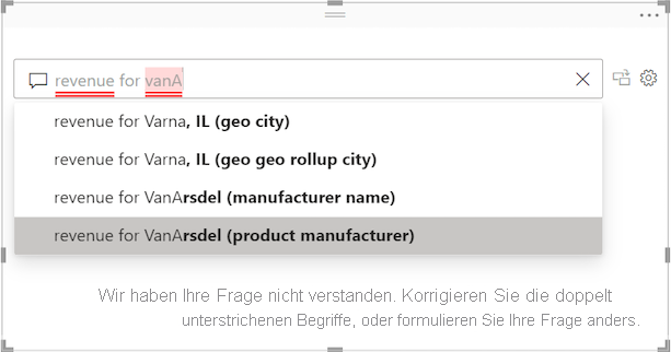 Screenshot des F&A-Fragefelds. Nicht erkannte Wörter werden rot unterstrichen.