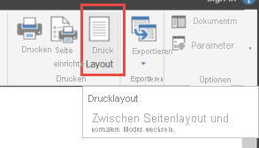 Screenshot: Klicken auf „Seitenlayout“