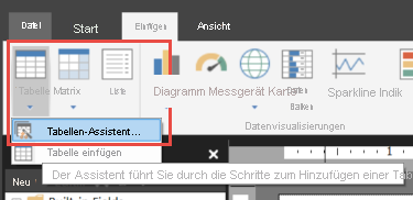 Screenshot der Option „Tabellen-Assistent“