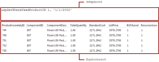 Diagramm der gespeicherten Prozedur im textbasierten Abfrage-Designer.