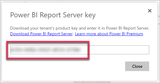 Screenshot: Product Key des Power BI-Berichtsservers