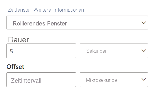 Screenshot: Einstellungen für Dauer und Offset für ein rollierendes Zeitfenster