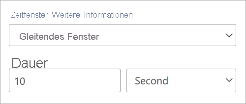 Screenshot: Einstellung für den Parameter „Dauer“ für ein gleitendes Zeitfenster