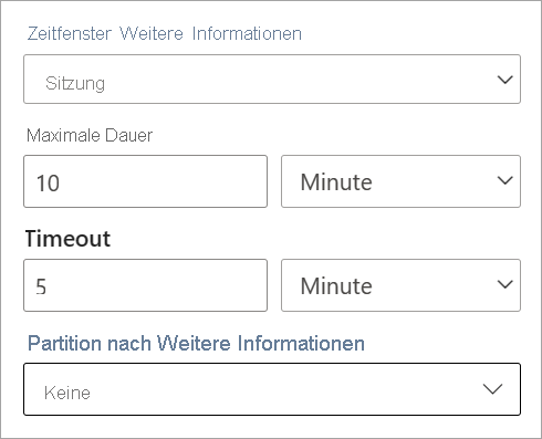 Screenshot: Einstellungen für Dauer, Timeout und Partition für ein Sitzungszeitfenster