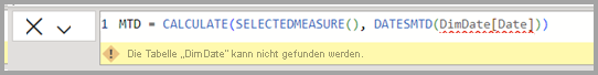 Screenshot eines fehlerhaften DAX-Ausdrucks.