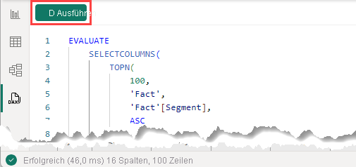 Screenshot: Befehlsleiste der DAX-Abfrageansicht