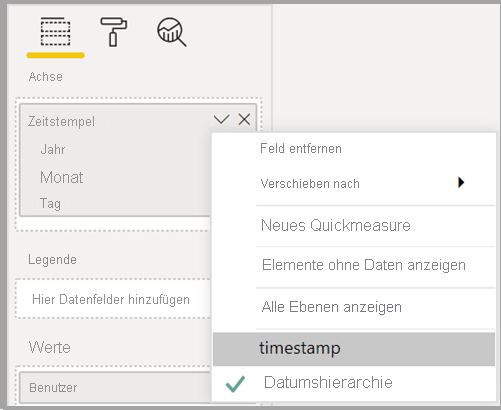 Screenshot der Einstellung für die Datenhierarchie.