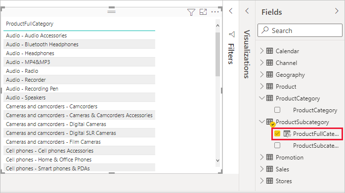 Screenshot der Tabelle ProductFullCategory