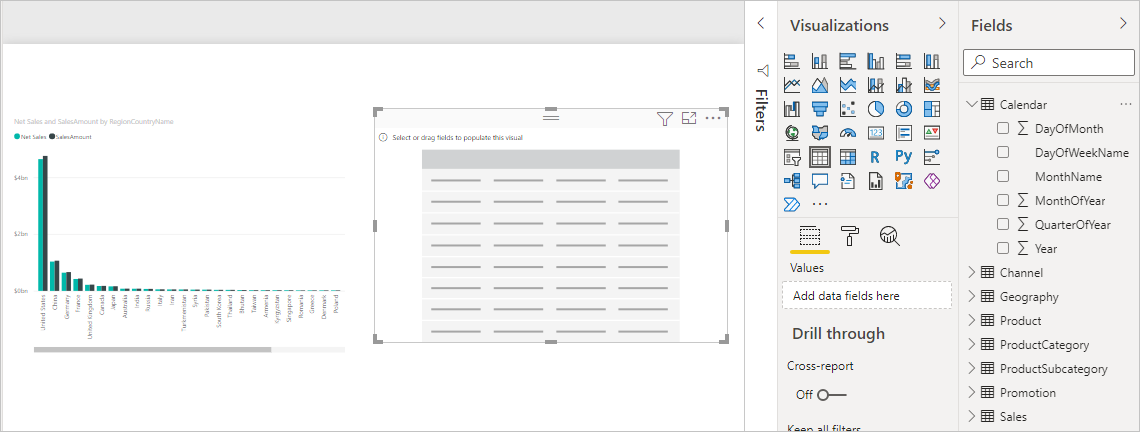 Screenshot: Visualisierung „Neue leere Tabelle“