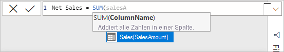 Screenshot: Auswählen von SalesAmount für die SUMME-Formel