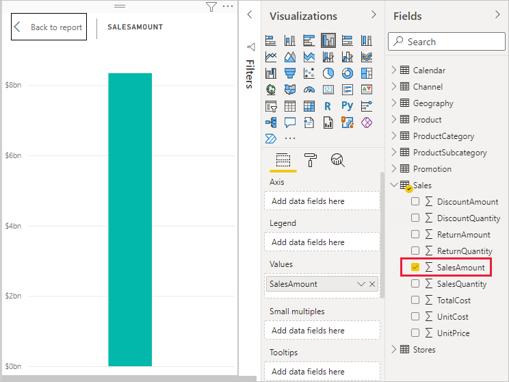 Screenshot des Säulendiagramms „SalesAmount“