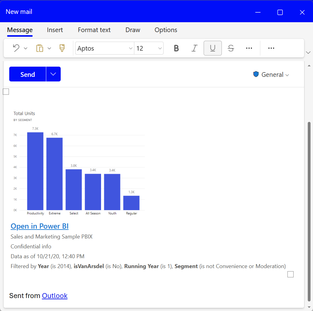 Screenshot mit dem visuellen Einfügen in Outlook.