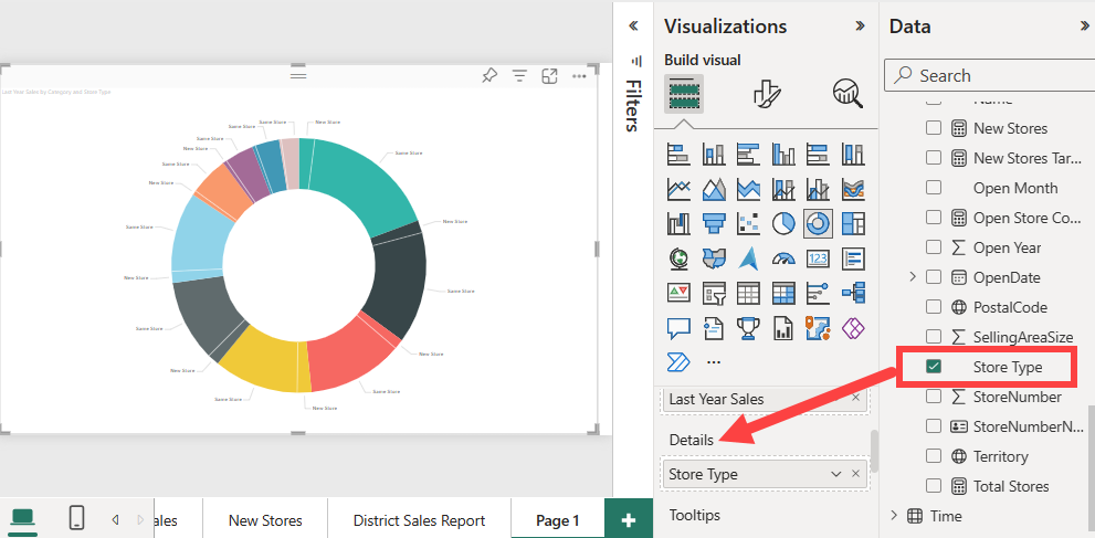 Screenshot eines Ringdiagramms mit Details neben dem Datenbereich.