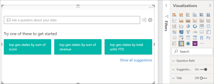 Screenshot des visuellen Q&A-Elements in der Berichts-Canvas in Power BI.