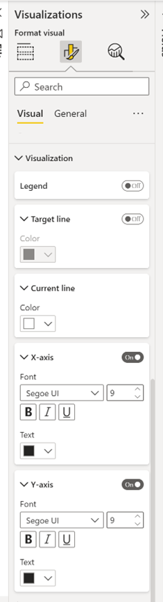 Screenshot weiterer Formatierungsoptionen für Metriken