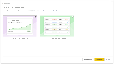 Screenshot der Optionen für das Metrikvisual