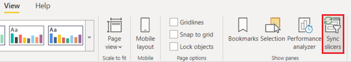 Screenshot der Auswahl von „Slicer synchronisieren“ in Power BI Desktop