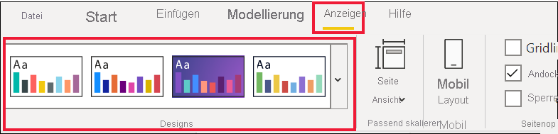 Screenshot der Designoptionen im Menü „Ansicht“