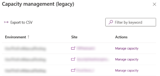 Ein Screenshot des Legacy-Kapazitätsverwaltungsbereichs.