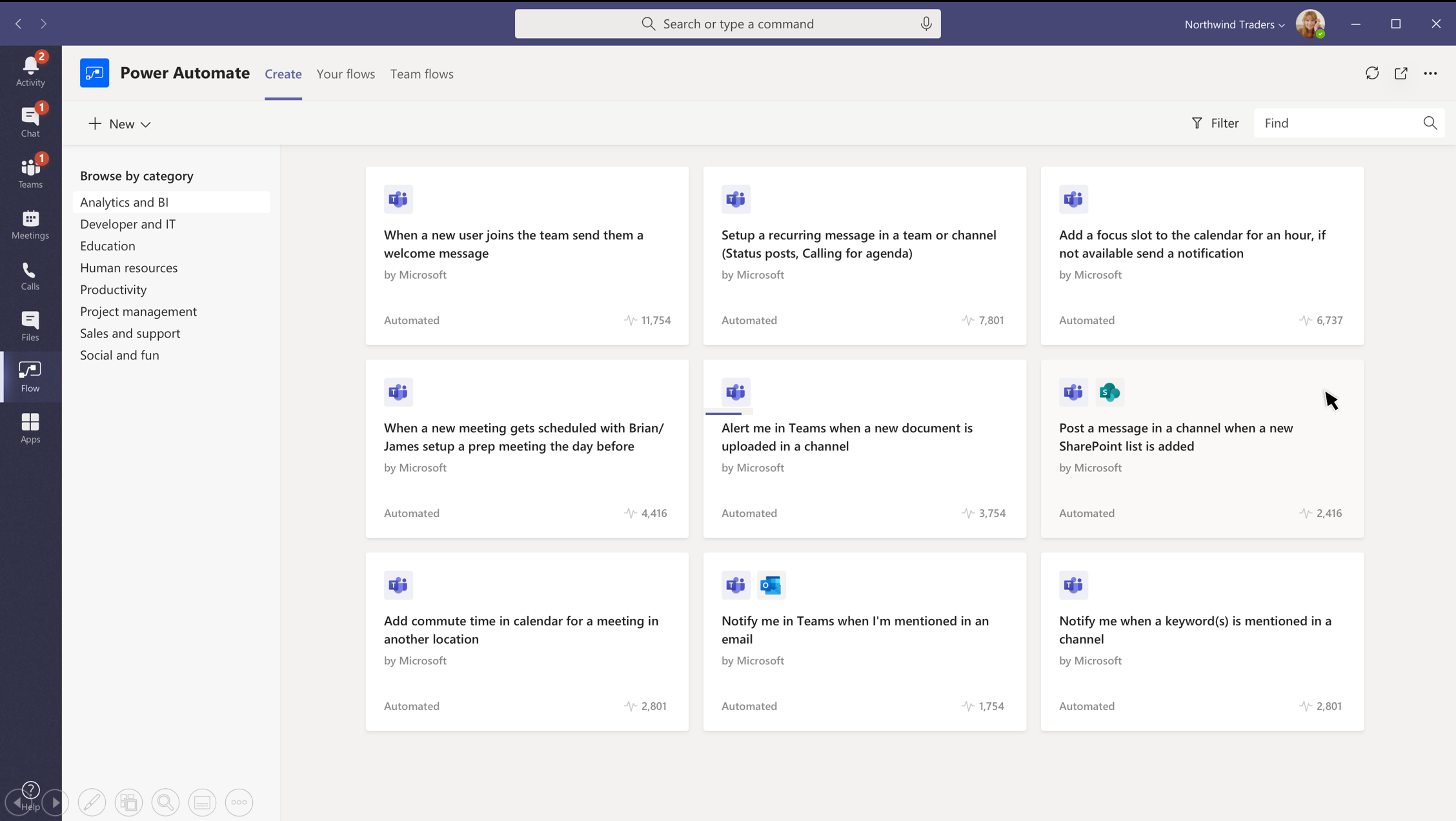 Power Automate-Vorlagen in Microsoft Teams