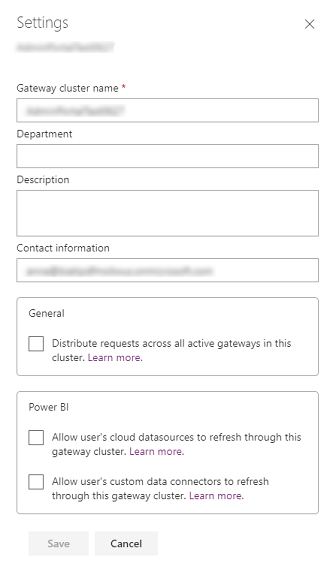 Gateway-Einstellungen für Daten.