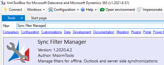 Den Synchronisierungsfiltermanager öffnen.