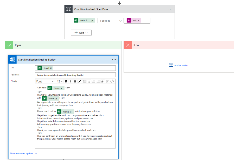 Screenshot der Einrichtung eines Flows für eine E-Mail-Kommunikation.