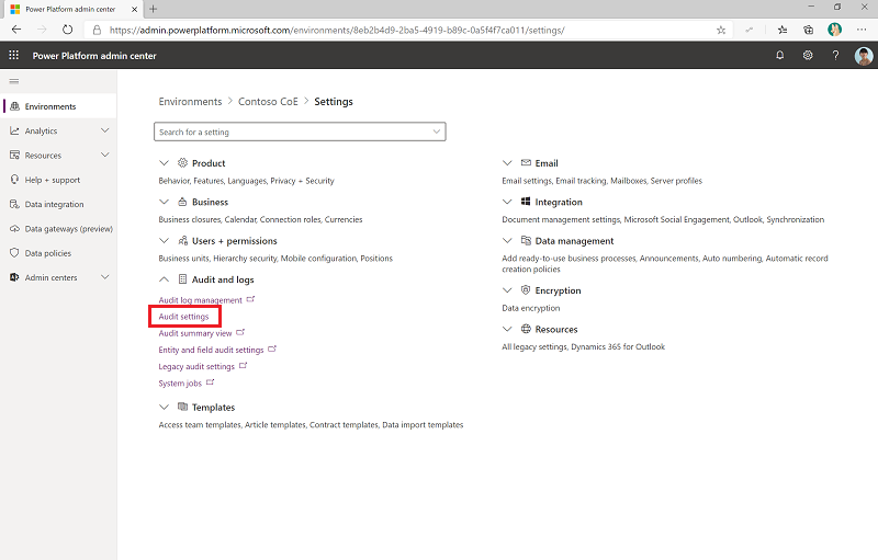 Aktivieren Sie das Auditing im Admin-Center Power Platform.