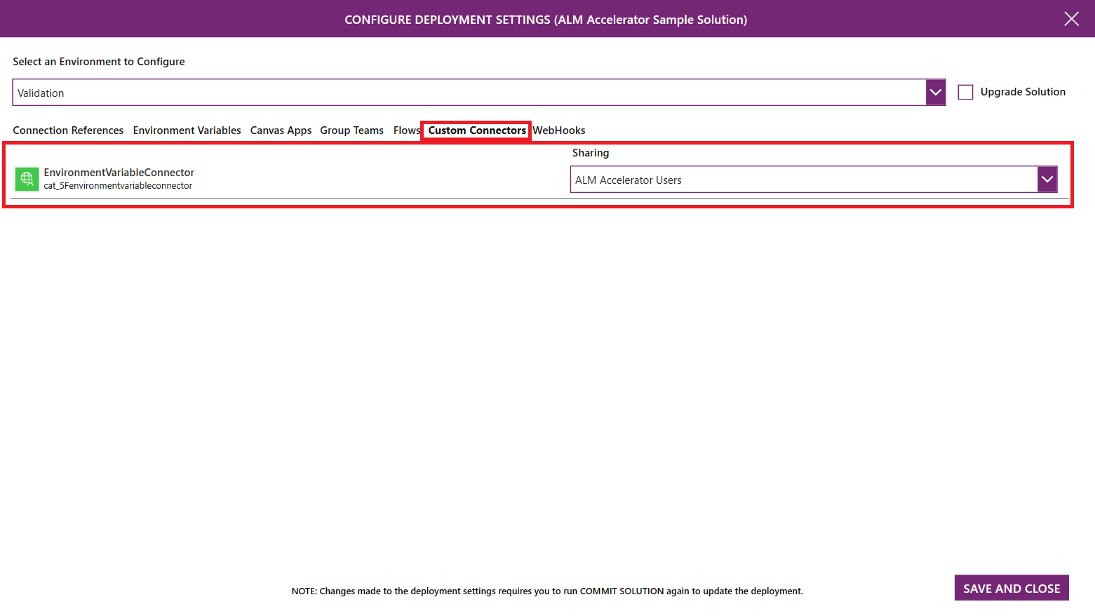 Screenshot der Konfiguration benutzerdefinierter Connectors im ALM Accelerator.