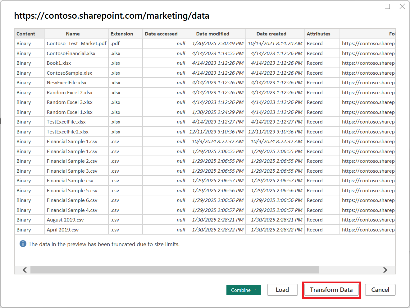 Liste der SharePoint-Ordnerdateien.