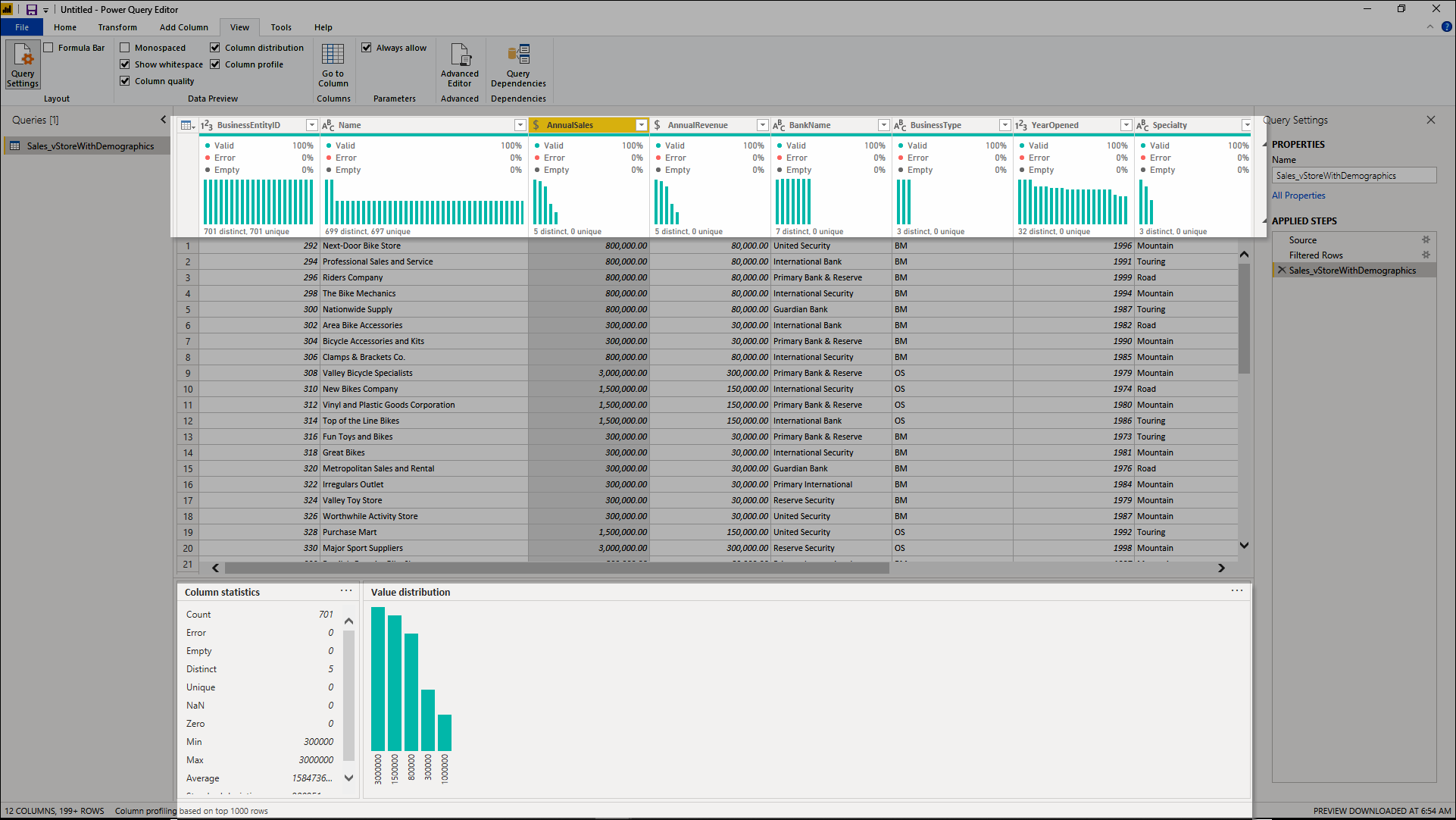 Datenvorschau- oder Datenprofilerstellungstools in Power Query.