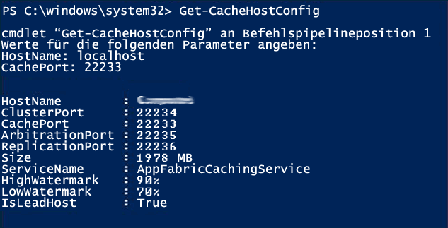 Befehl "Get-CacheHostConfig"