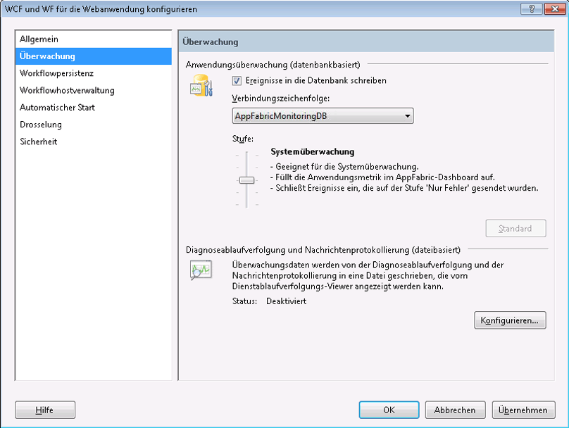 Konfigurieren der AppFabric-Überwachung