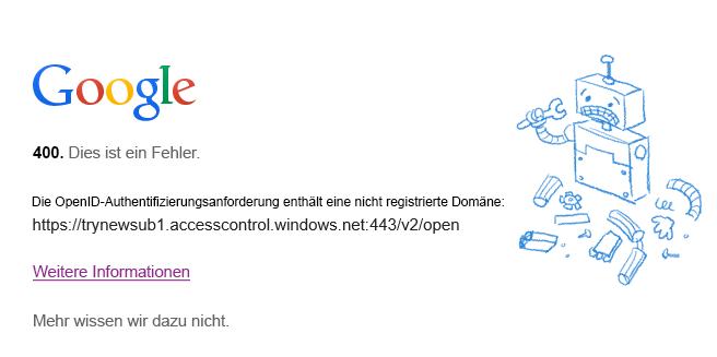 New ACS namespace and Google error