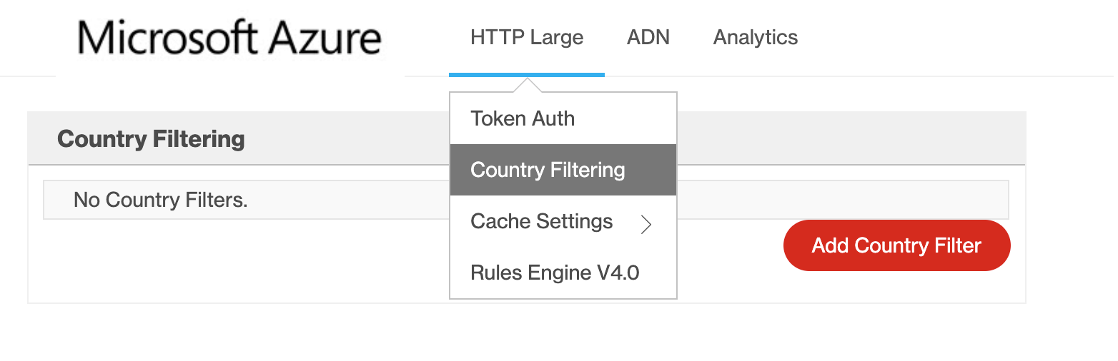 Screenshot zeigt, wie Sie die Länderfilterung in Azure CDN