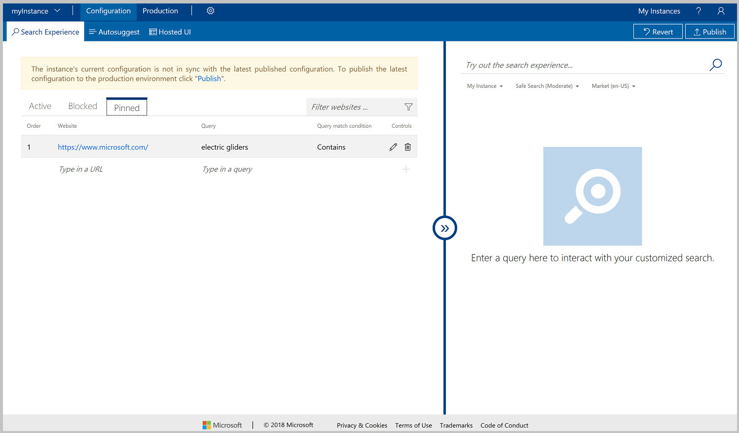 Screenshot der Registerkarte „Angeheftet“ des Definitions-Editors