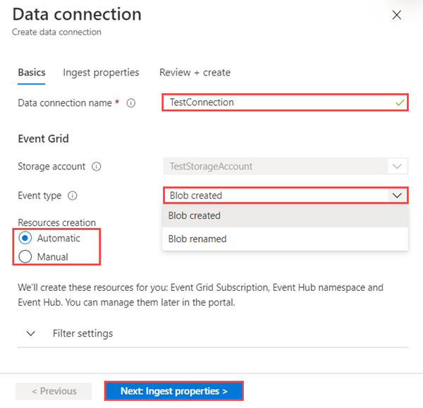 Screenshot der Registerkarte „Datenverbindung: Grundlagen“ mit den Optionen für den Verbindungstyp.