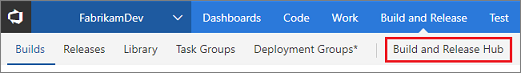 Custom build and release hub, TFS versions