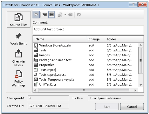 Details for Changeset dialog box