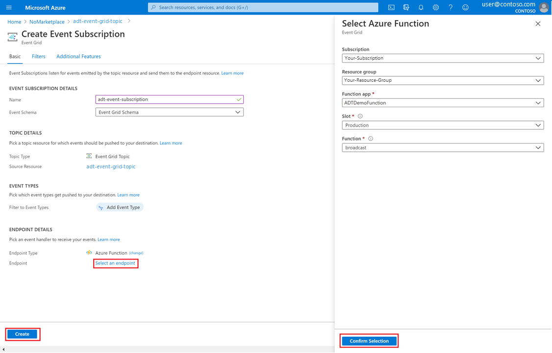 Screenshot des Formulars zum Erstellen eines Ereignisabonnements im Azure-Portal.